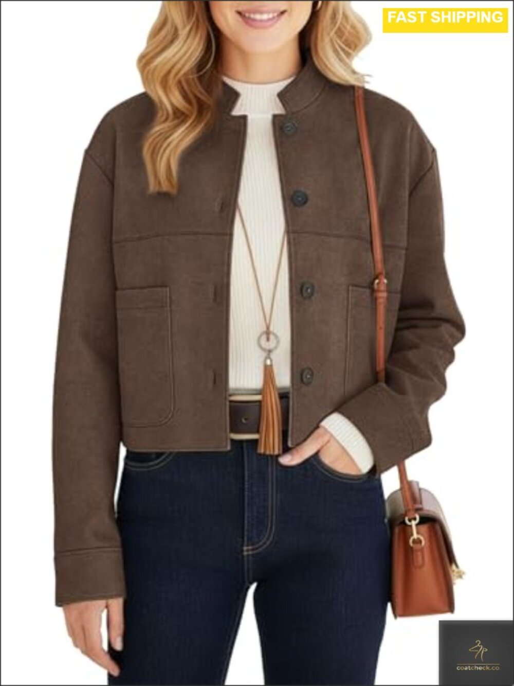 Faux Suede Cropped Bomber Jacket Lightweight Aviator Coat